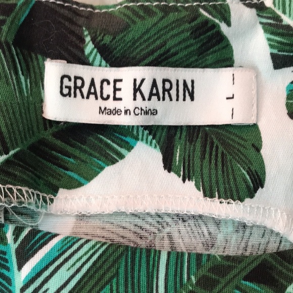 Grace Karin green & white tropical print sleeveless 60’s style circular dress - Picture 11 of 13